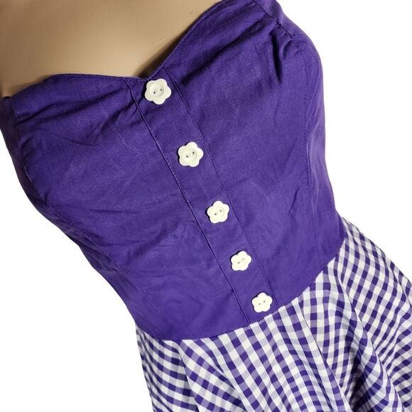 Hell Bunny Purple Checkered Gingham Fit & Flare Pinup Style Midi Dress - Picture 9 of 11